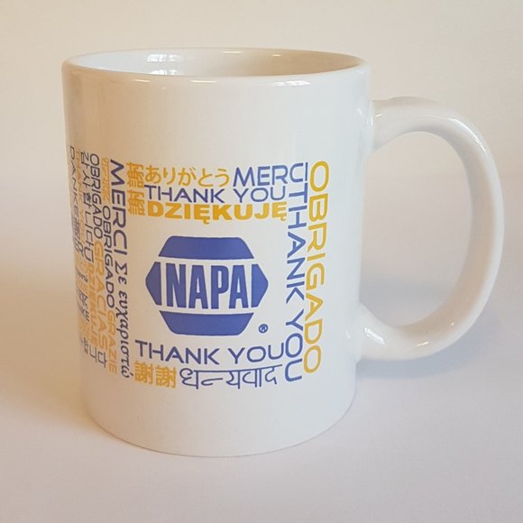Set of 2 Vintage NAPA Autoparts Promotional Mugs Teacups "Thank You" Languages - Picture 12 of 13